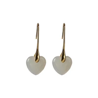 925 sterling silver gold plated hetian jade earrings retro personality and minimalism heart shaped ear hook eardrop earring