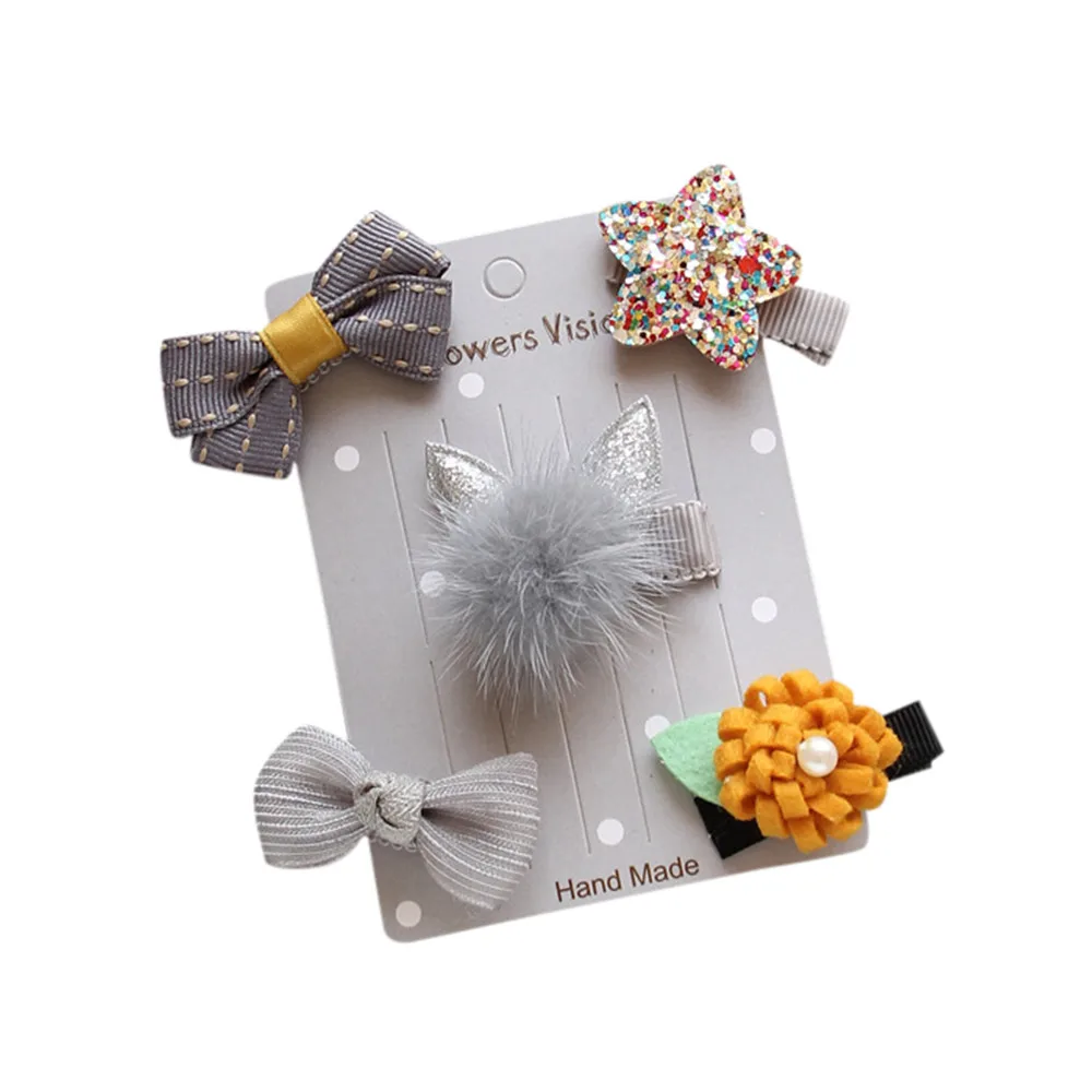 5 шт. Детские заколка для волос маленьких девочек лук заколки с цветком звезда