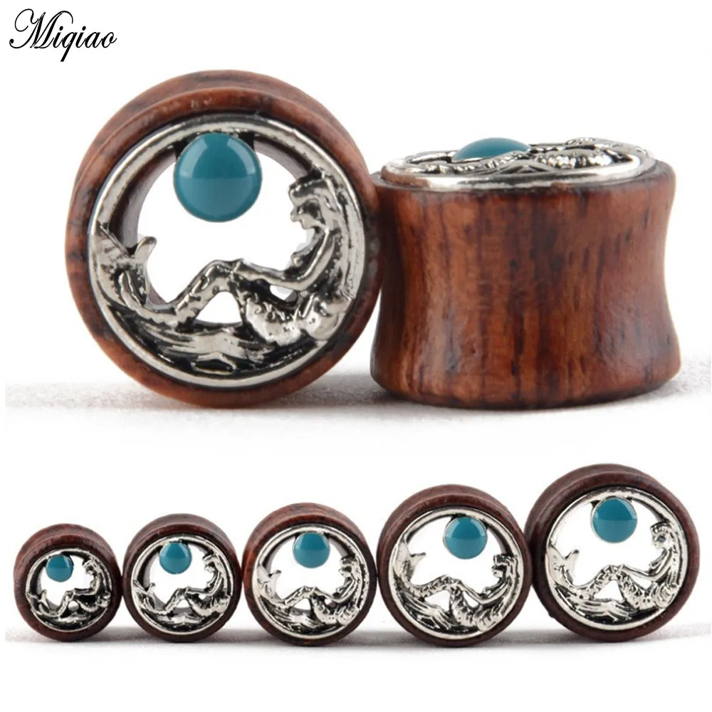 

Miqiao 2pcs Fashionable New Mermaid Wooden Ears 8mm-20mm Exquisite Piercing Jewelry