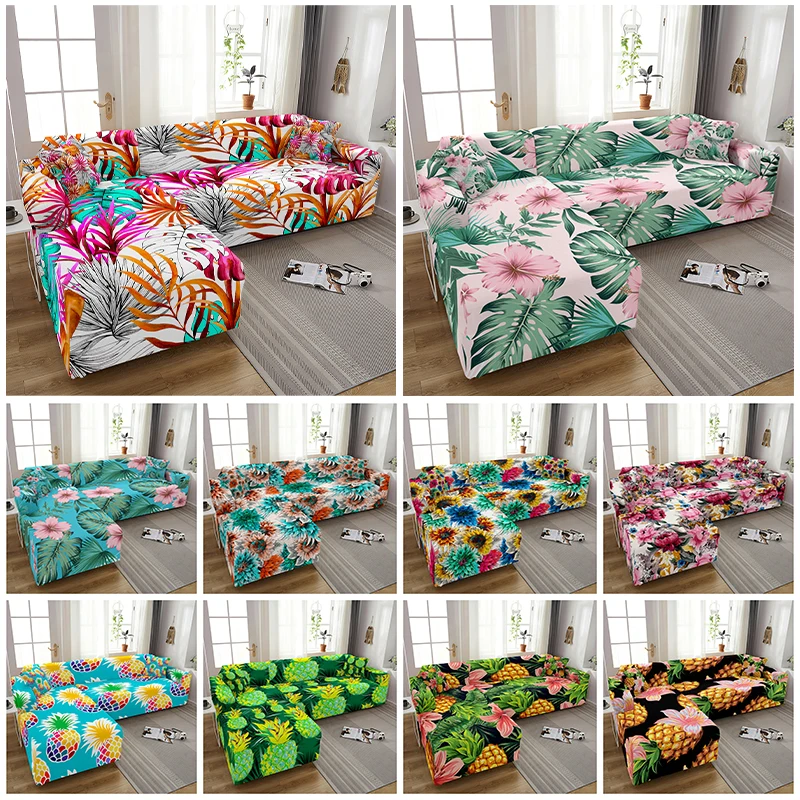 Flower Print Elastic Sofa Cover For Living Room Stretch Slipcover Sectional Corner Sofa Covers Armchair Couch Cover 1/2/3/4 Seat