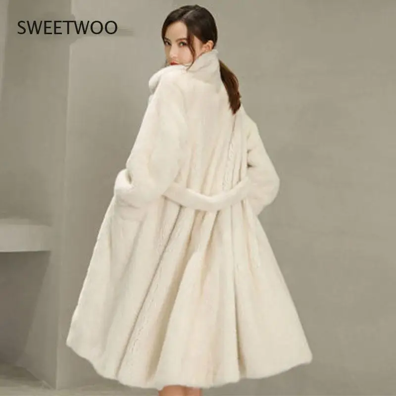 Loose Warm Outwear Luxury Faux Fur Coats Long Women Parka Fashion 2021 Winter Thick Imitation Mink Jacket Female Belt