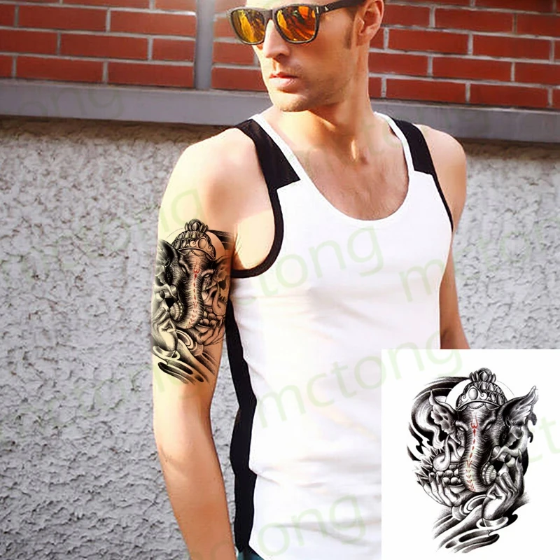 

Waterproof Temporary Tattoo Sticker Black & White Wolf Building Elephant Eagle Animal Body Art Arm Fake Tattoo for Women Men