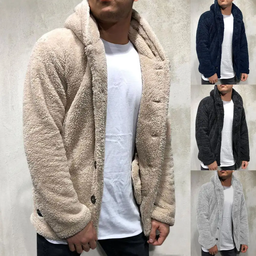 

Mens Coat Thick Warm Windbreaker Casual Male Outwear Fluffy Fleece Long Sleeve Hooded Coat Thicken Warm Men Coat Outerwear Coat