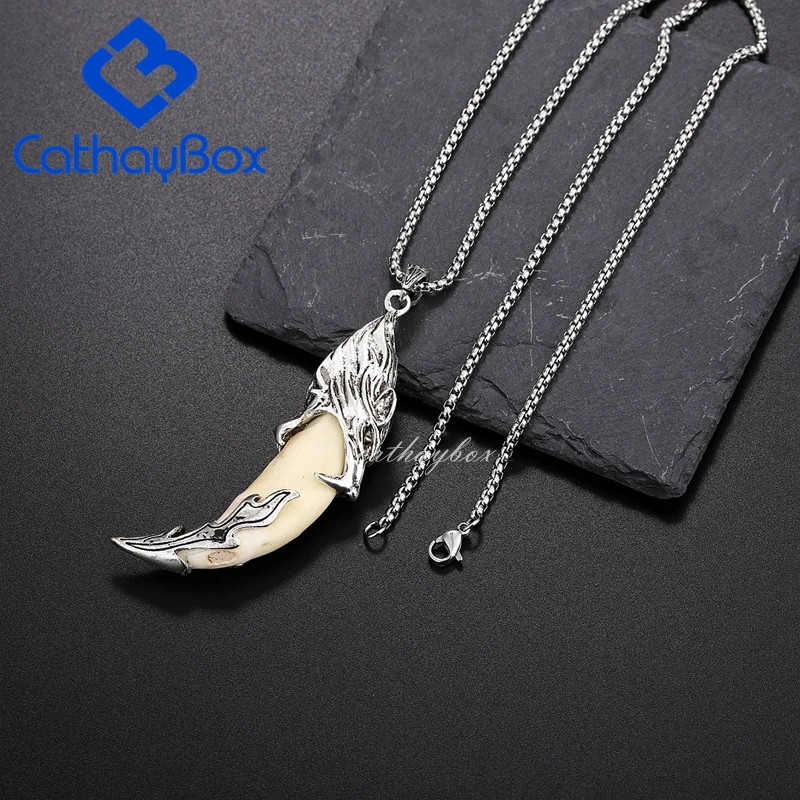 Мужская модная бижутерия с подвеской зуб женская в виде головы волка цепочкой из