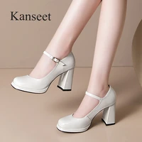 kanseet autumn new arrival womens pumps party office ladies cow patent leather buckle elegant thick high heels women shoes 40