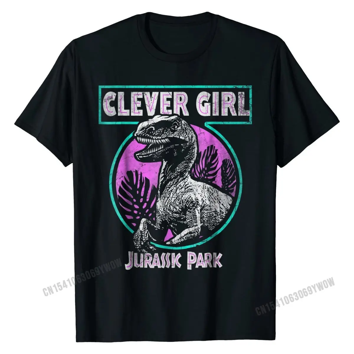 

Jurassic Park Distressed Teal Raptor Clever Girl T-Shirt Normal Cotton Men's Tops Shirt Custom Oversized Tshirts