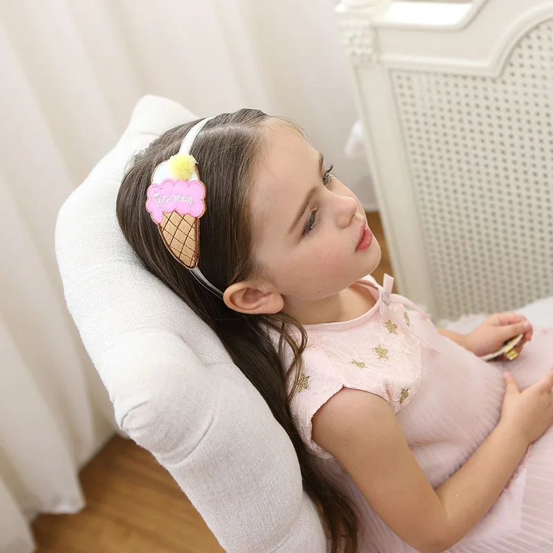 

Baby Hair Accessories Head Hoop Ice Cream Headband With Pompom Girls Flower Hairband Kids Lovely Headband