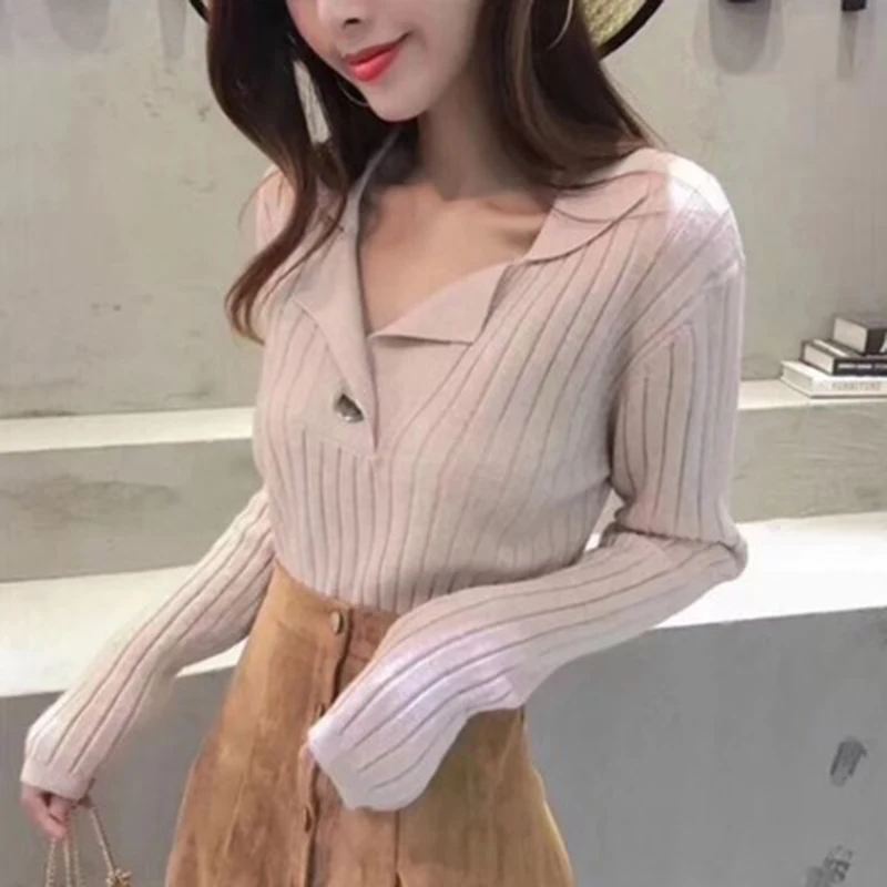 Осенне-зимний женский свитер в британском стиле с v-образным вырезом на пуговицах