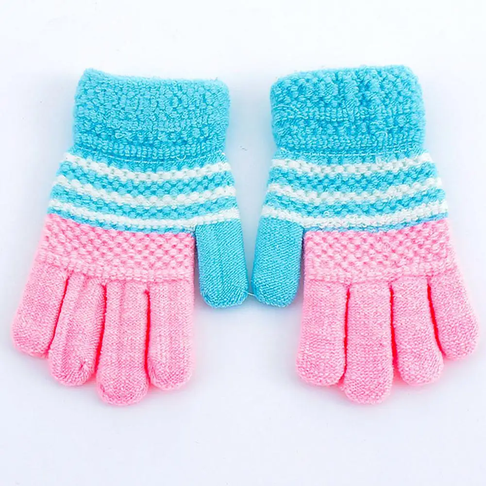 Sky blue pink MISSKY/Детские перчатки для мальчиков и девочек; сезон осень-зима; яркие цвета; теплые плотные чудесные вязаные перчатки с полными пальцами - Цвет: Sky blue pink