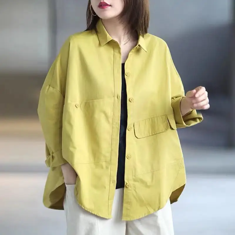

2021 New Arrival Spring/autumn Women Turn-down Collar Casual Long Sleeve Blouse Cotton Linen Single Breasted Casual Shirts P155