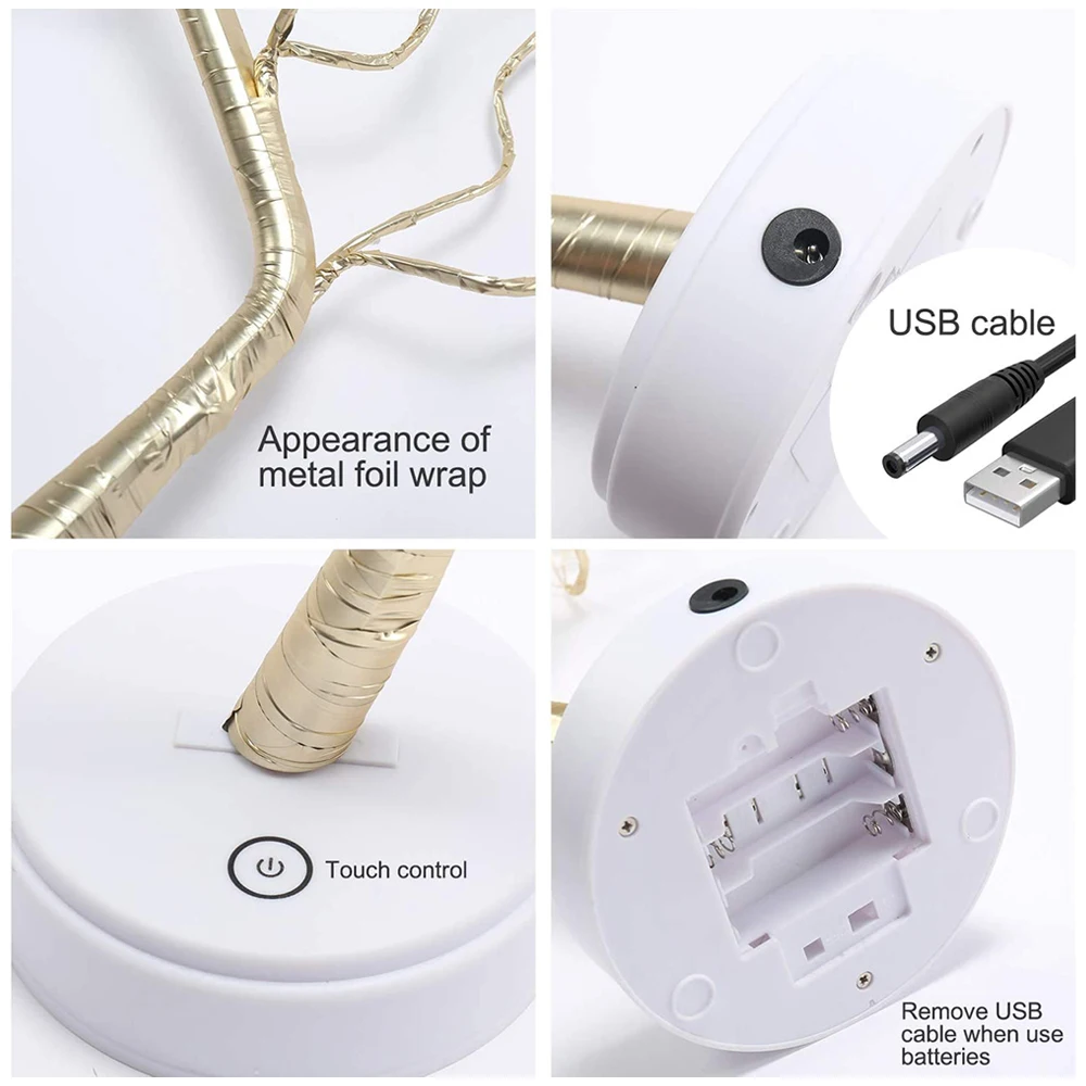 

Flower LED Table Lamp Night Lights Copper Wire USB Gypsophila Tree Lamp Sensor Touch Desk Lights for Home Bedroom Decoration