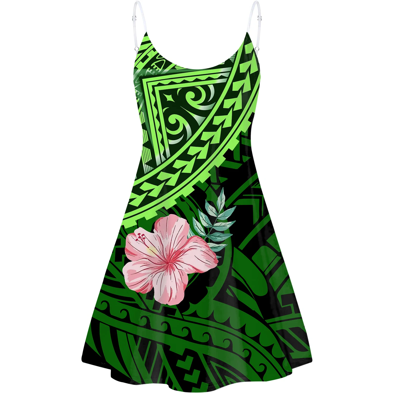 Женское летнее пляжное платье зеленое миди с принтом в виде тропических