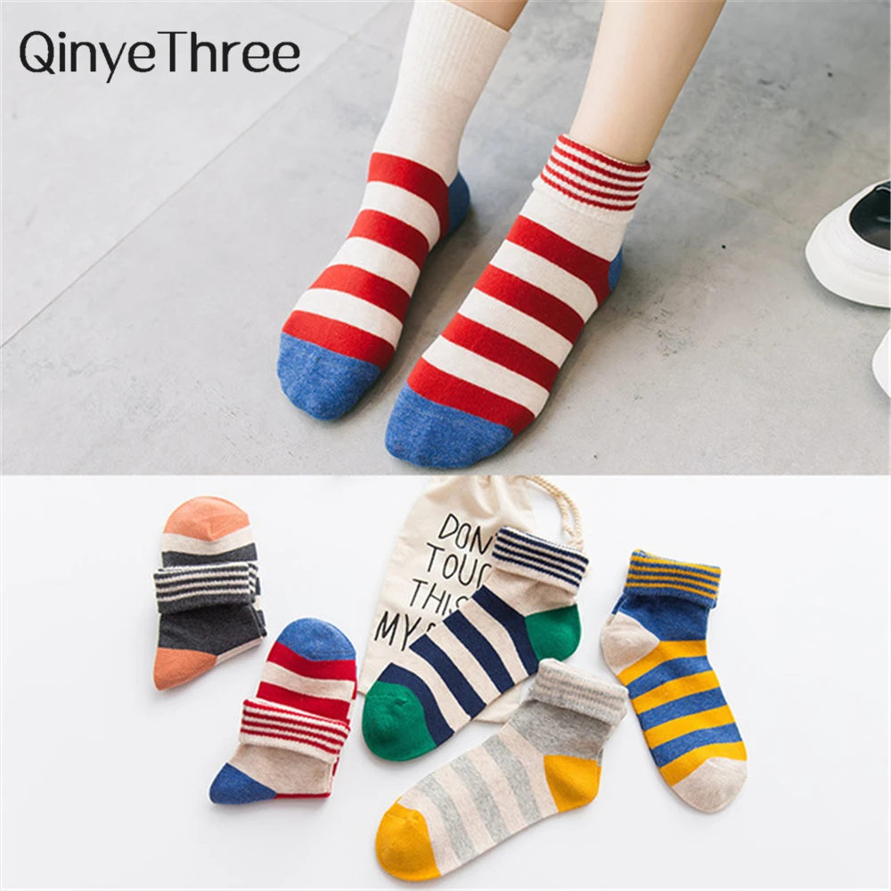 Толстые носки в полоску два варианта британском стиле хипстерские тонкую