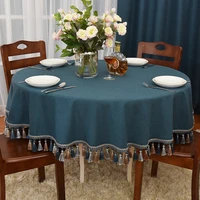 european style garden tablecloth fabric elite round tassels solid color modern simple table turnplate for hotel household tela