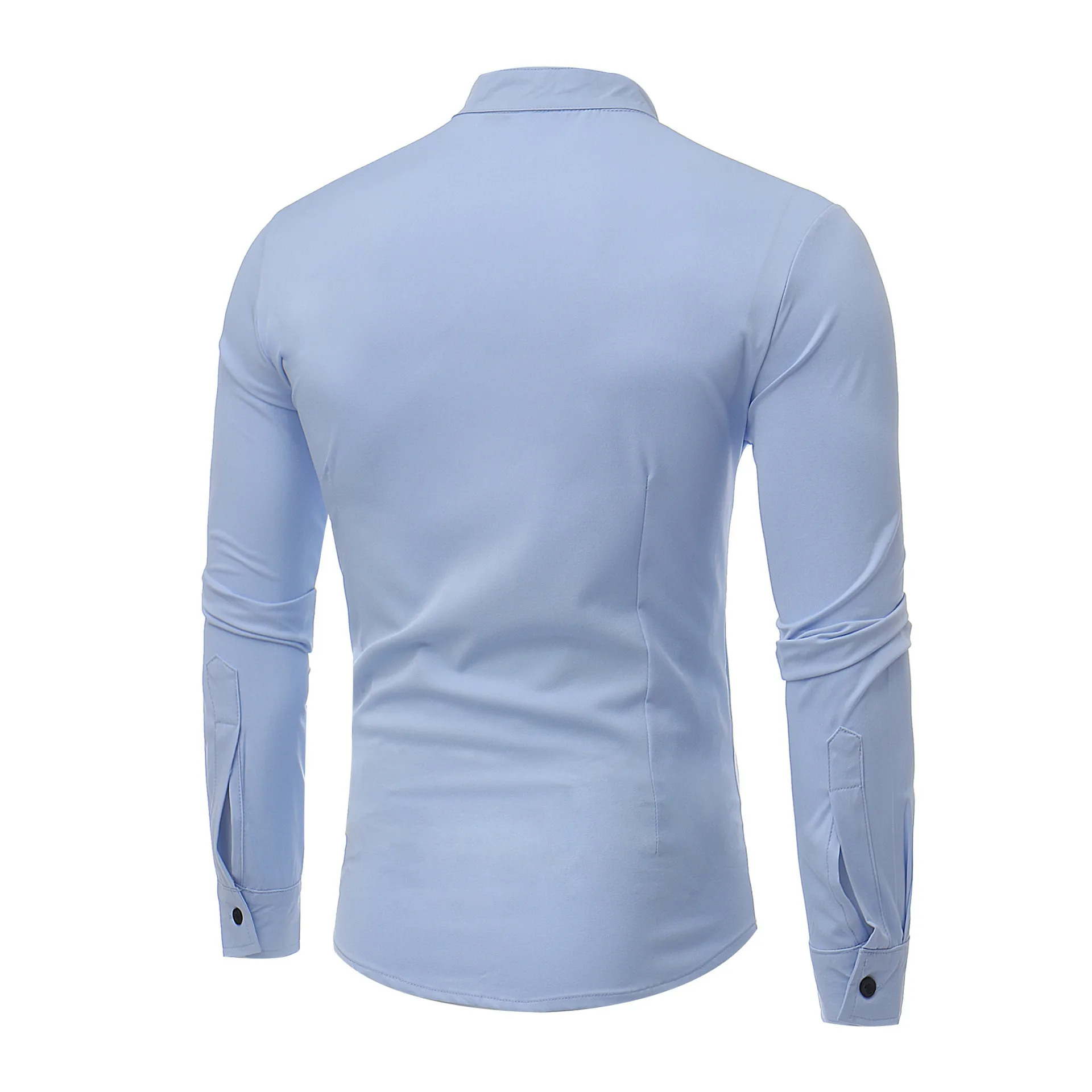 

The new fashion inclined placket embroidery decoration man pure color single-breasted long-sleeved shirt collar