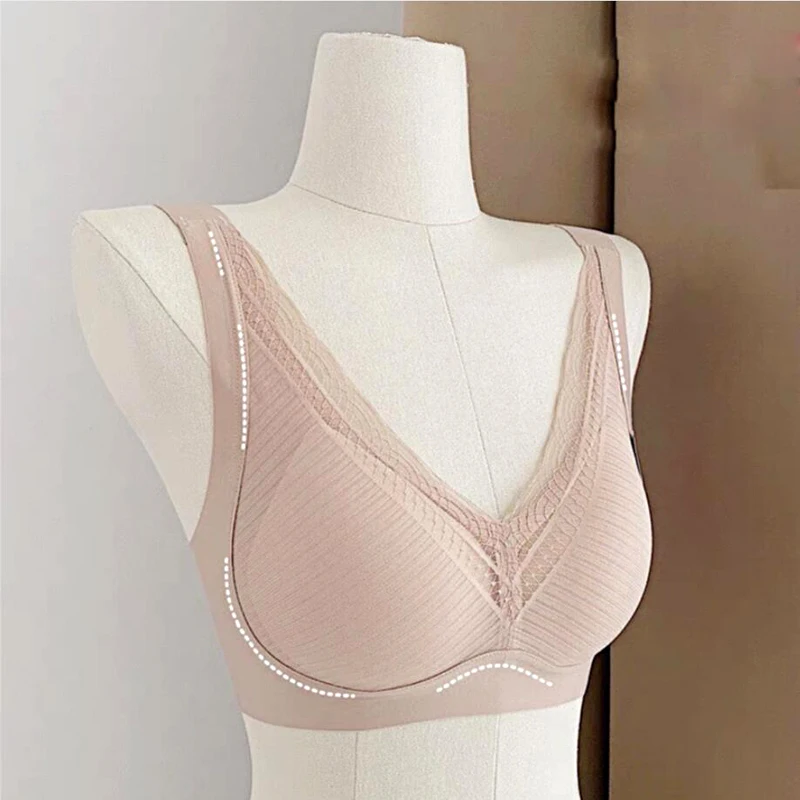 

New Latex Anti-Gravity Underwear Women Bra Gather Breathable Wide Shoulder Strap Seamless Adjustable Jacquard Lace Sports