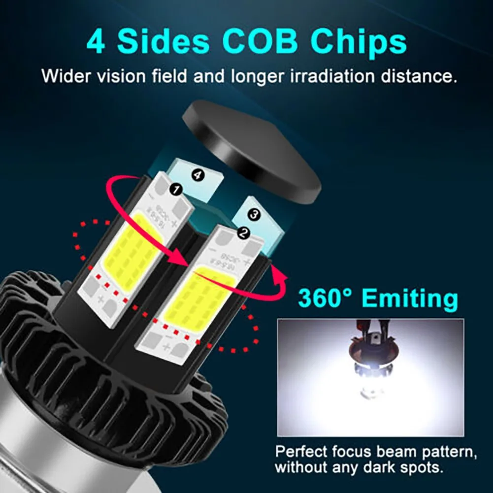

Hi/Lo Beam 9003 LED H4 Parts Replacement Super Bright 1200LM Universal