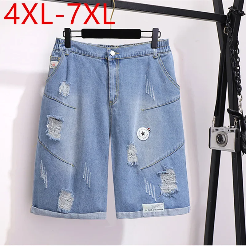

Женские джинсовые шорты Missfansiqi, большие повседневные шорты с эластичным поясом и дырками в стиле ретро, 4XL, 5XL, 6XL, 7XL, для весны и лета