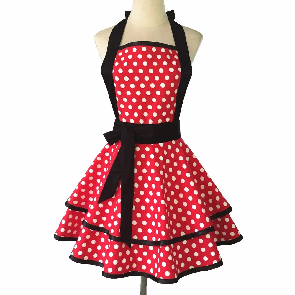 

Retro Cotton Vintage Apron SP1566 Halter Dots Striped Milk Tea Shop kitchen Aprons for Women Waitress Clothing