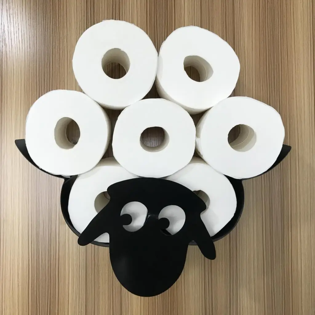 

Sheep Toilet Paper Roll Holder Bathroom Wall Mounted Loo Rolls Storage Metal Rack Mount Hold up 7 Rolls Novelty