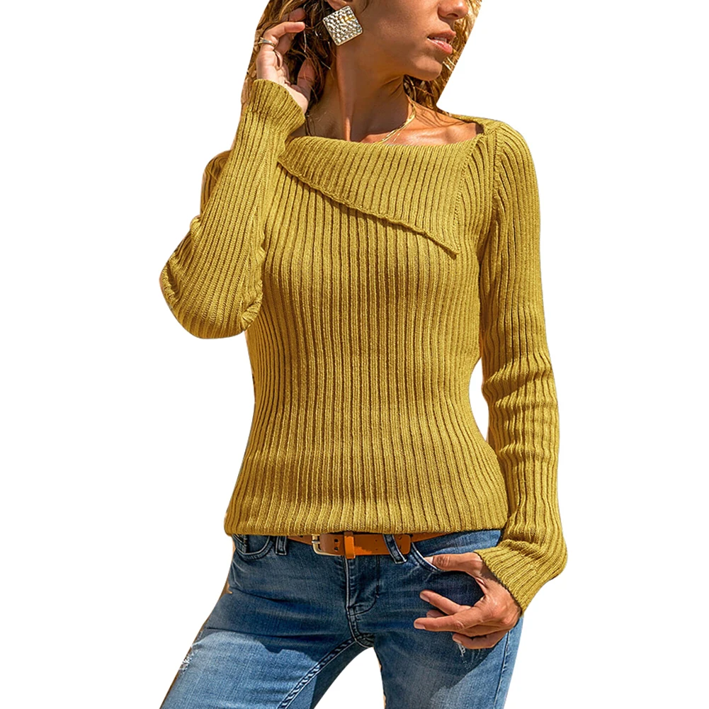

Autumn Winter Women's Jumper Knitted Top Plus Size Solid Color Lapel Knitted Sweater Women Slim Fit Jumper Cashmere Sweater