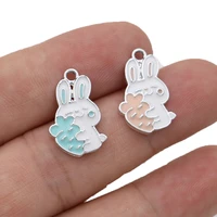 5pcs enamel silver plated rabbit charm pendant for jewelry making earrings bracelet necklace accessories diy findings