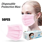 Взрослые Унисекс воздуха Очищающая маска для лица от пыли 3 Слои рот фильтр маски, 50 шт в наборе, одноразовые защитные розовый Mascarillas