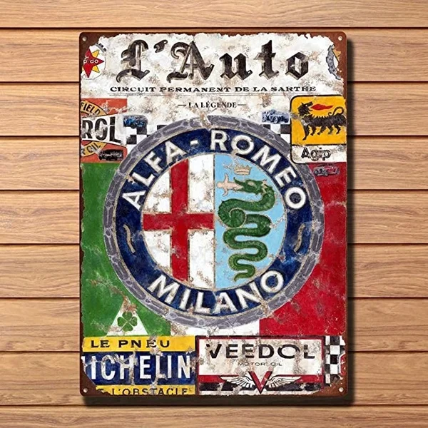 

Alfa Romeo Plaque Vintage Metal Tin Sign Retro Tin Plate Sign Wall Art Decor metal tin sign