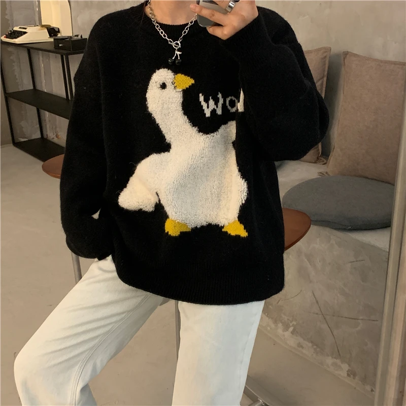 

Autumn Women Knitted Sweater Cute Japanese Tops Cartoon Pullover Spring Lady Sweet Letter O-Neck Loose Sweaters Chic Pull Femme