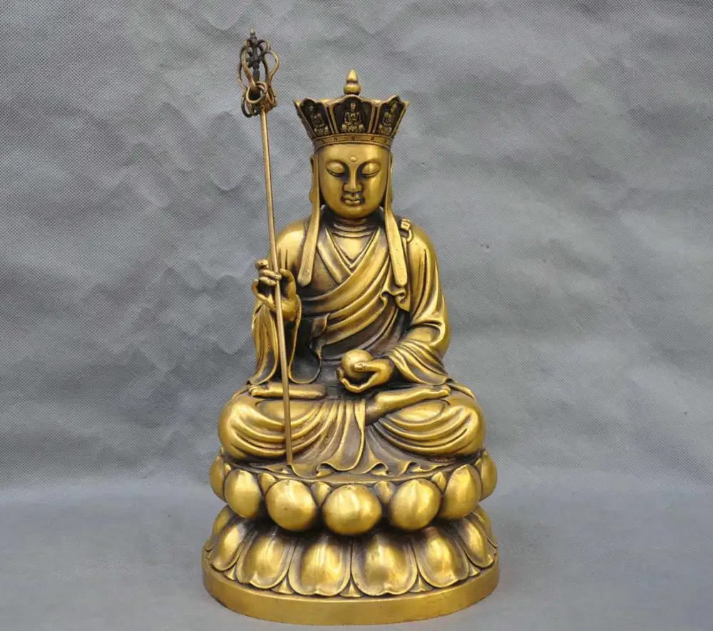 Zhao6868 12 дюймов Китай бронзовый магазин Lotus Earth Ksitigarbha Bodhisattva статуэтка Будды из