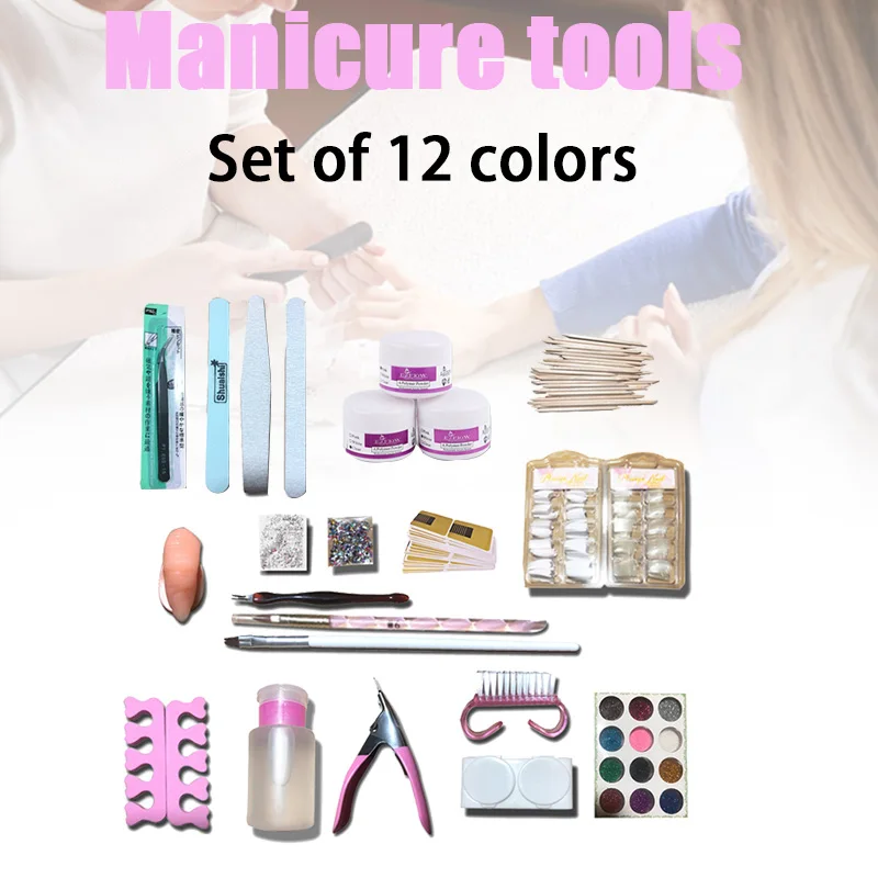 

1 Set 12 Colors Powder Nail Art Tool Set Nail Tips Brush Manicure Tool Kit Makeup Accessories M