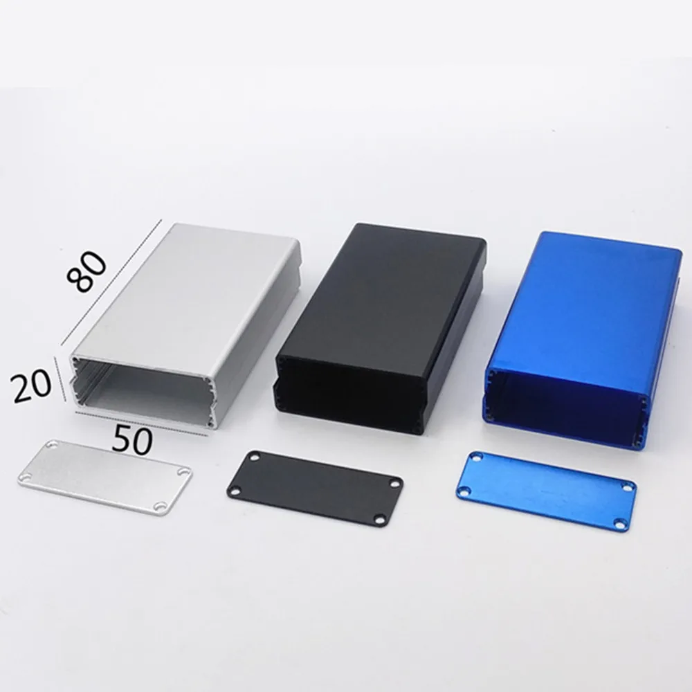 

Aluminum PCB Instrument Box Enclosure Electronic Project Case Panels Screws DIY Built-in Grooves Silver Black Blue 80x50x20mm