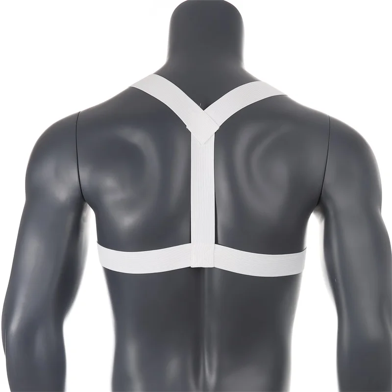 White G-String Thong Jockstrap Set Male Body Chest Harness Style Lingrie Performance Arm Band Bondage Elastic Shoulder Fetish