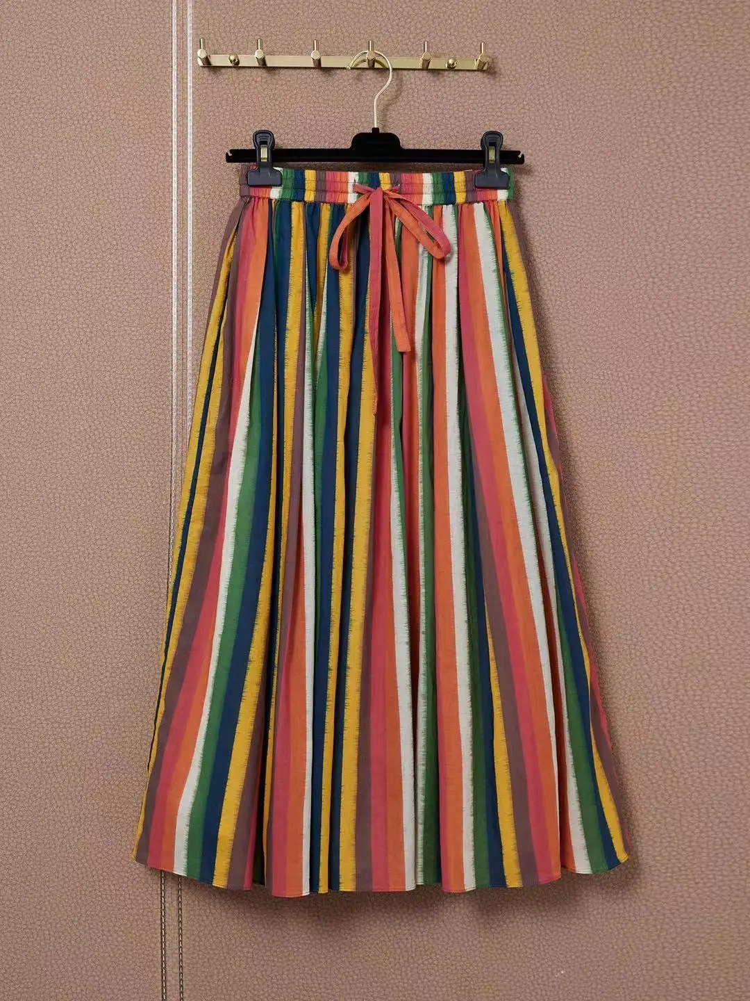 

Vintage Long Skirts Women 2021 Summer High Waist Elastic Color Patchwork Pleated Skirts Retro Style Runway Top Skirt