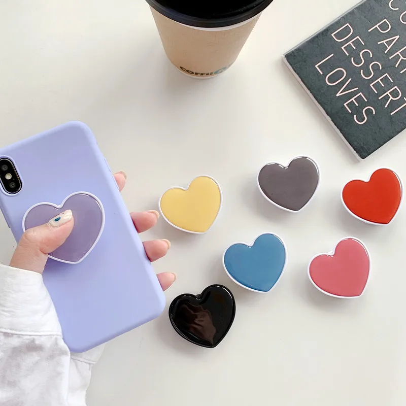 

Holder for Mobile Phone Cute Glitter Plain Love Heart Foldable Cell Phone Stand Expanding Socket Finger Holder for IPhone 11 13