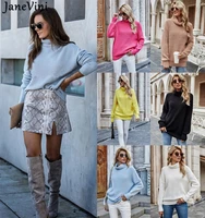 janevini autumn winter turtleneck knitted sweaters fashion ladies long sleeve loose womens sweater high street pullovers