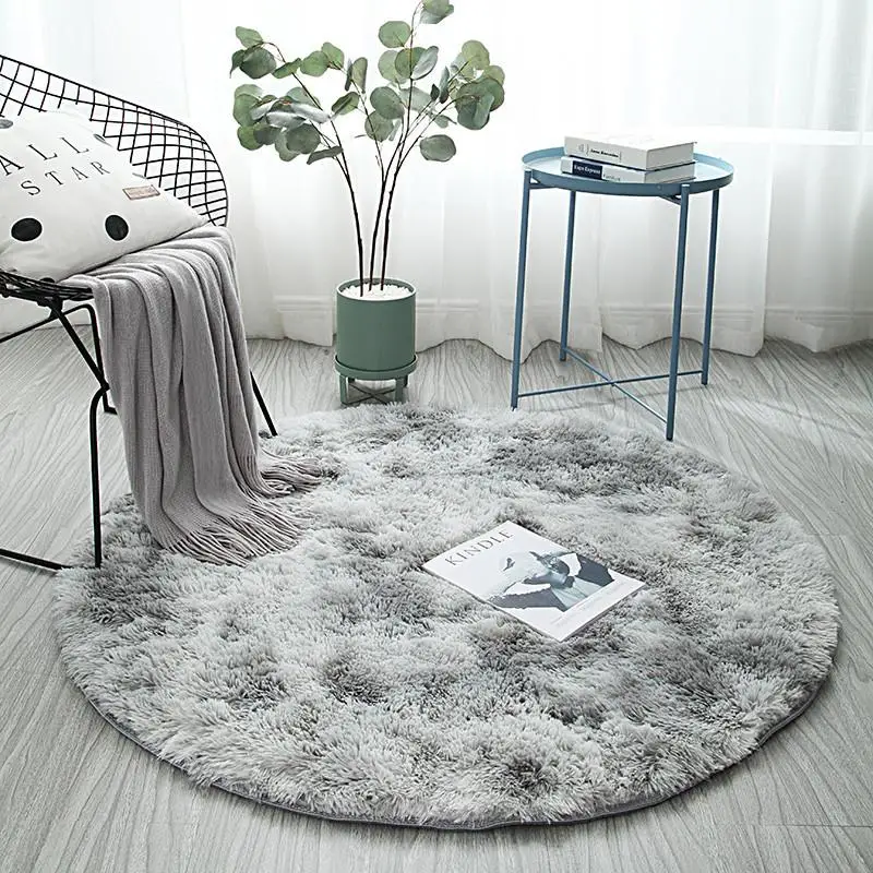 

8Nordic ins living room long hair carpet tie-dye mat variegated bedroom bedside blanket round tie-dyed carpet Child crawling mat