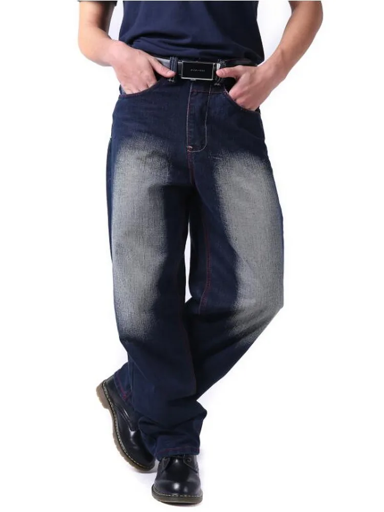 Men Biker Jeans Men Hip Hop Baggy Jeans Multi Pockets Loose Skateboard Pants Baggy Jeans Size 30-46