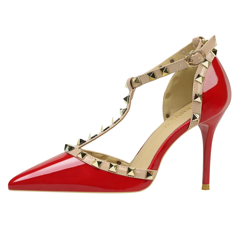 2020 Summer Fashion Sexy Women 9cm High Heels Sandals red Wedding Prom Strap Shoes Glitter Rivets Scarpins Stiletto Fetish Pumps | Обувь