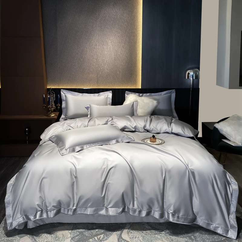 

Luxury 1000TC Egyptian Cotton Snow White Embroidery Duvet Cover Flat /Fitted Sheet Pillowcase 4pcs Parure De Lit