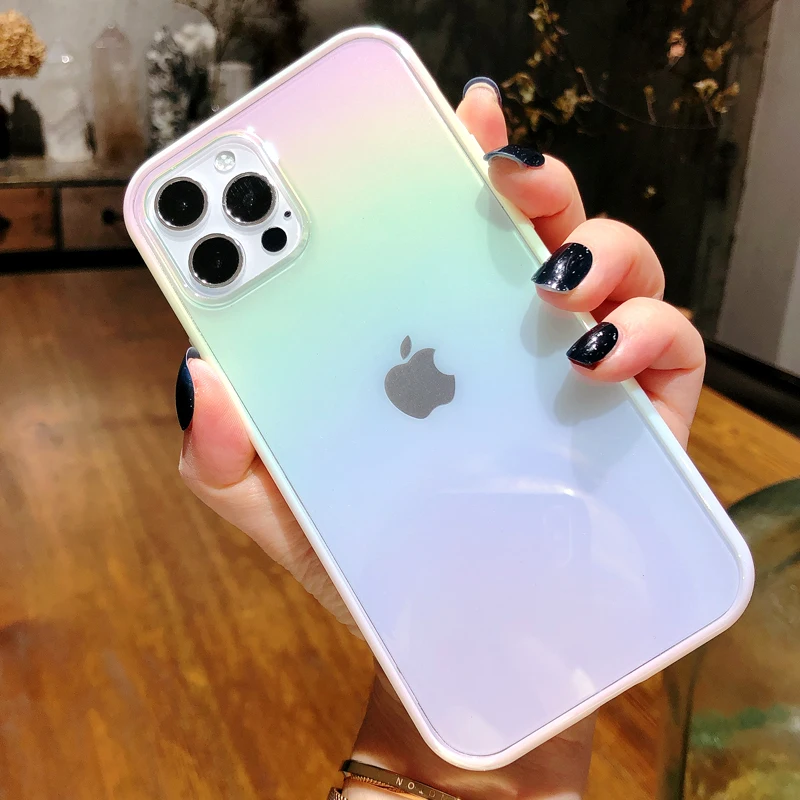 Gradient Rainbow Laser Clear Phone Case For iPhone 14 Pro Max 13 12 Mini 11 X XS XR 7 8 Plus SE Colorful Transparent Soft Cover