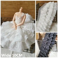 10cm wide luxury white black three layers pleated chiffon fabric embroidered ruffle trim ribbon diy sewing guipure accessories