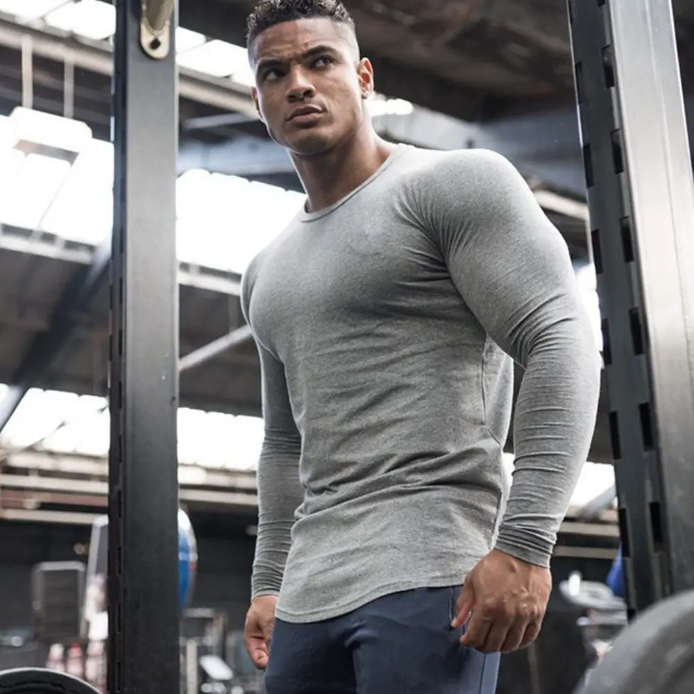 Однотонная Повседневная футболка с длинным рукавом Мужская хлопковая для