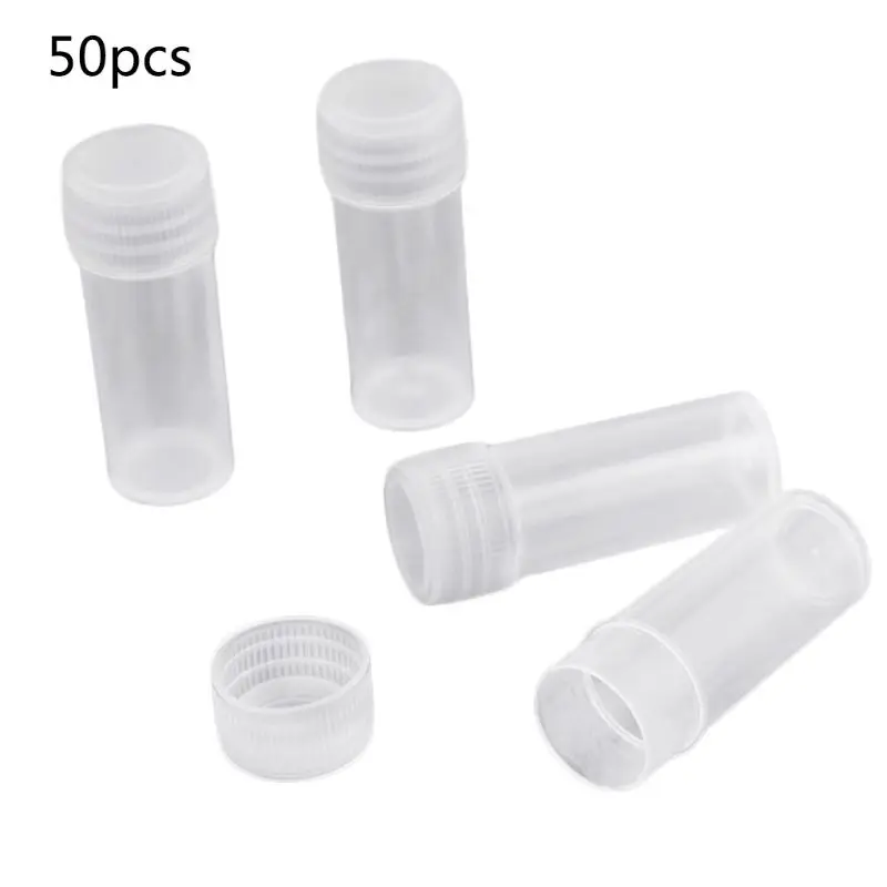 

50 Pcs 5ml Plastic Sample Bottle Small Barrel Test Tube Vials Translucent Liquid Powder Capsule Mini Storage Container