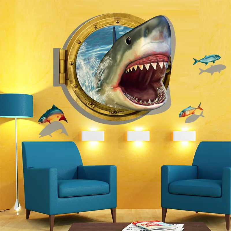 

3D fierce shark Self Stick living room bedroom sofa bathroom decoration creative background wall sticker