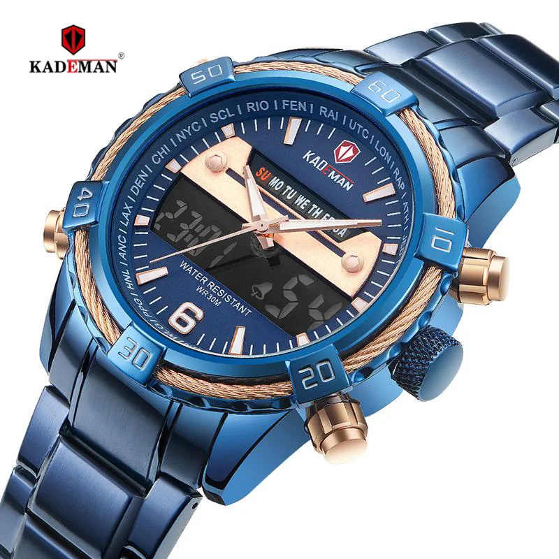 KADEMAN Роскошные Брендовые мужские модные спортивные часы кварцевые цифровые