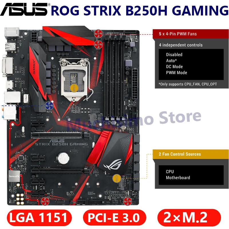 Günstig Motherboard ASUS ROG STRIX B250H GAMING LGA1151 7th 6th Generation Core I7 I5 I3 Pentium Celeron DDR4 M.2 B250 ATX USB 3,1 Verwendet