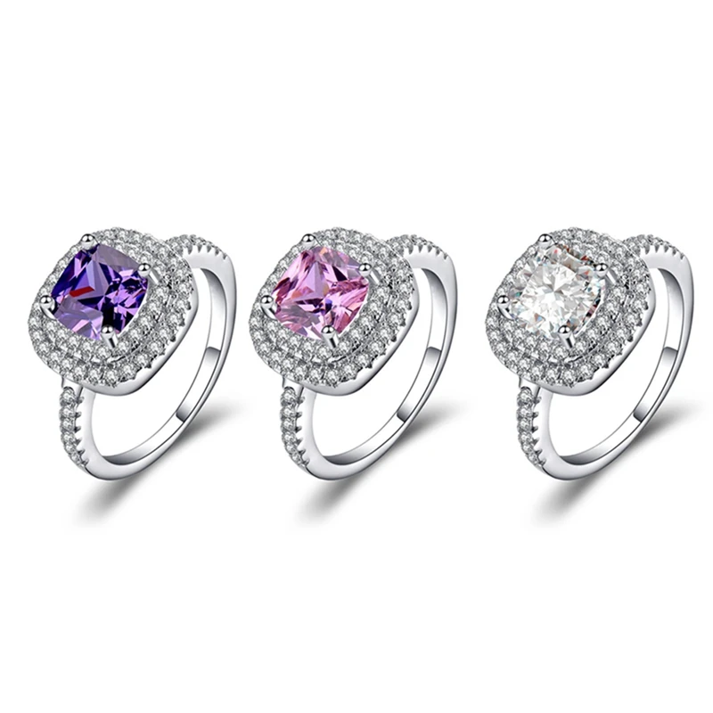 1 шт. кольцо с кубическим цирконием квадратное розовое фиолетовое белое