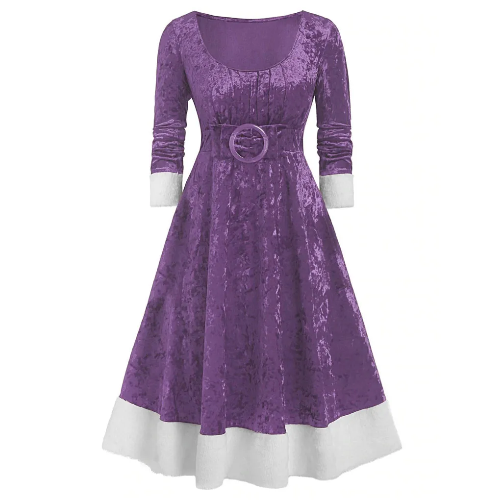 Высококачественное женское рождественское платье в стиле пэчворк с длинным