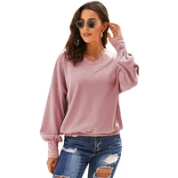2021 ladies sweatshirt tops solid color leisure fashion female loose women hoodies v neck pullover sweatshirt